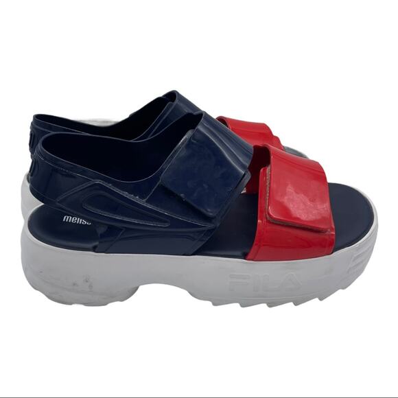 Melissa X Fila Slingback Platform Sandals - Blue/Red - 10 - Picture 4 of 11